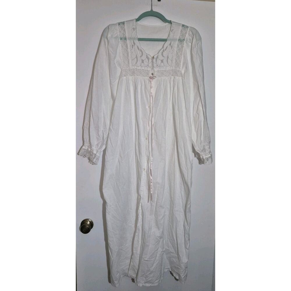 💥 Vtg 60s 70s Large Gilead Cotton White Bridal Nightgown Wedding Gown Lace D1